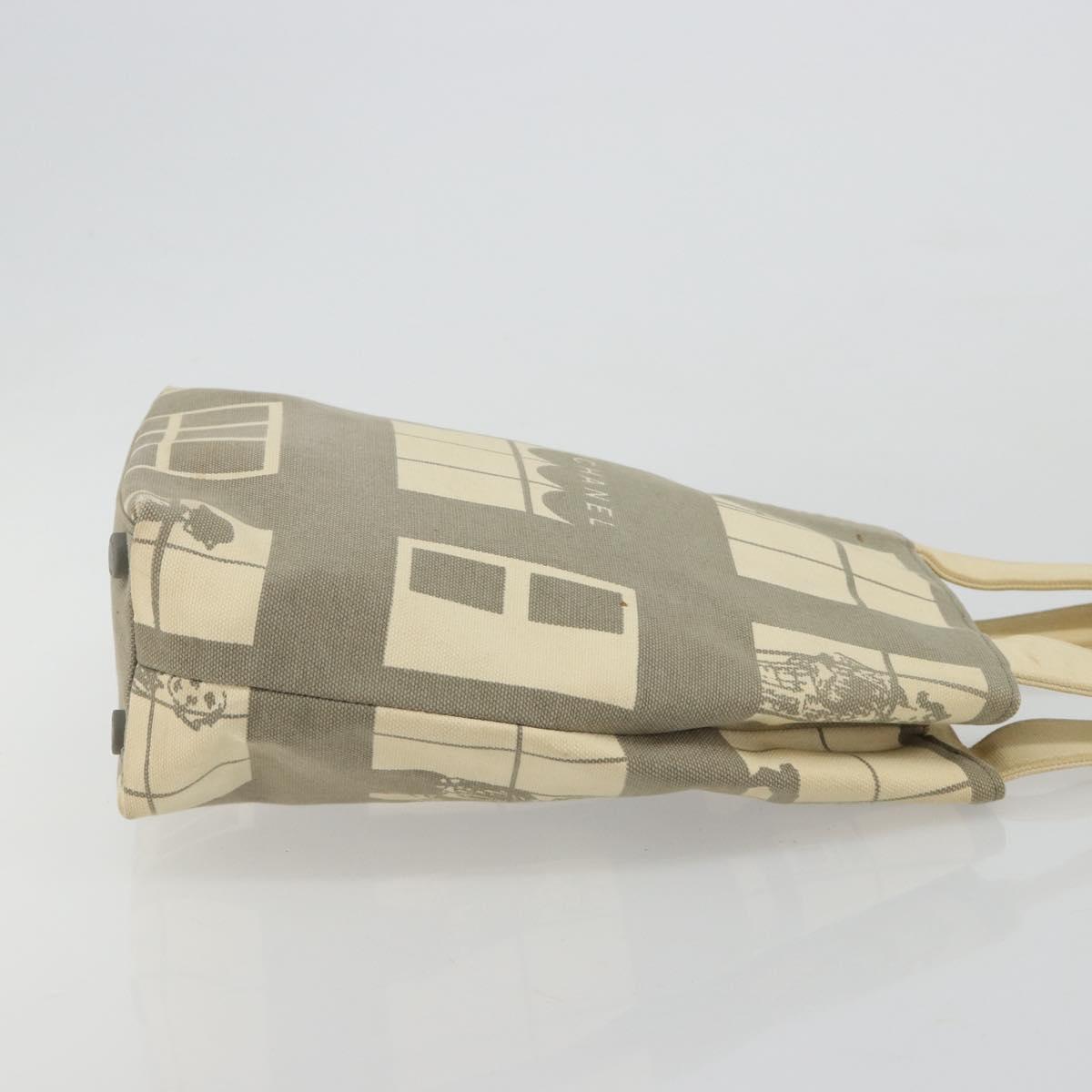 CHANEL Window line Tote Bag Canvas Beige Gold CC Auth 183024