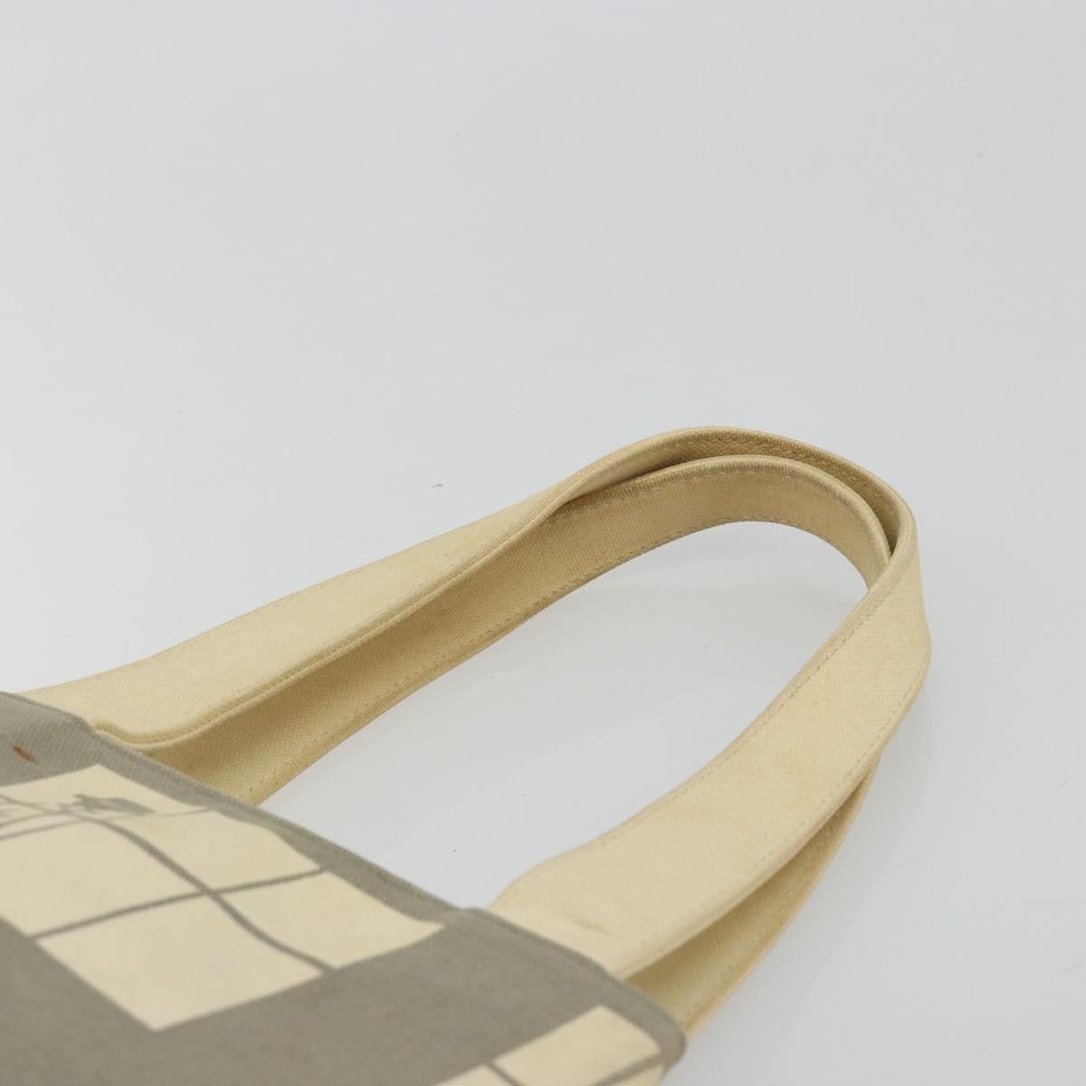 CHANEL Window line Tote Bag Canvas Beige Gold CC Auth 183024
