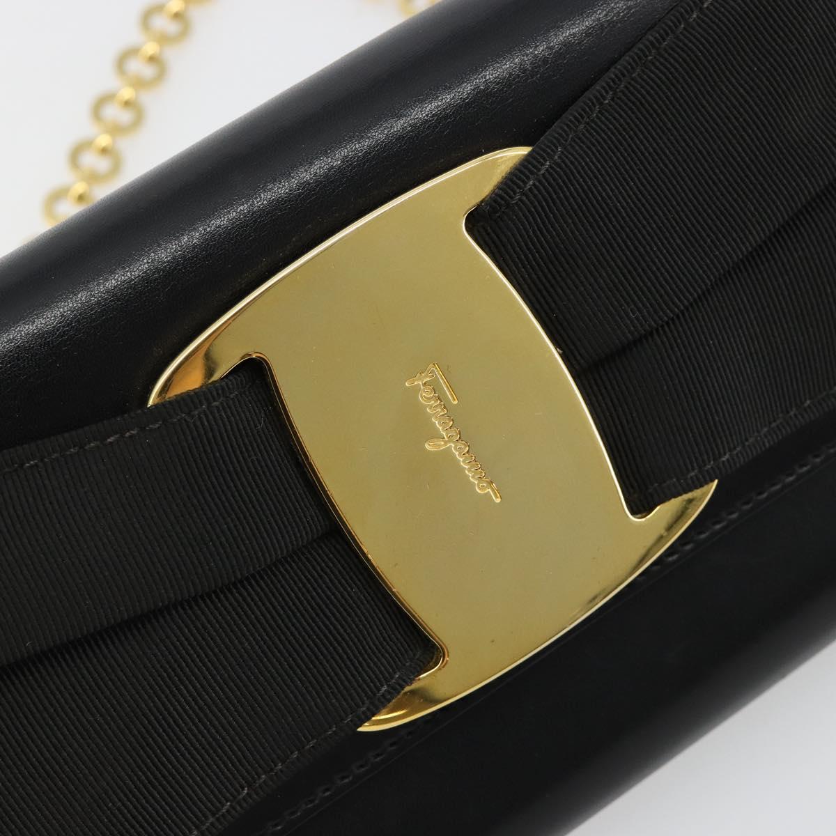Salvatore Ferragamo Vala Chain Shoulder Bag Leather Black Gold Auth 183025