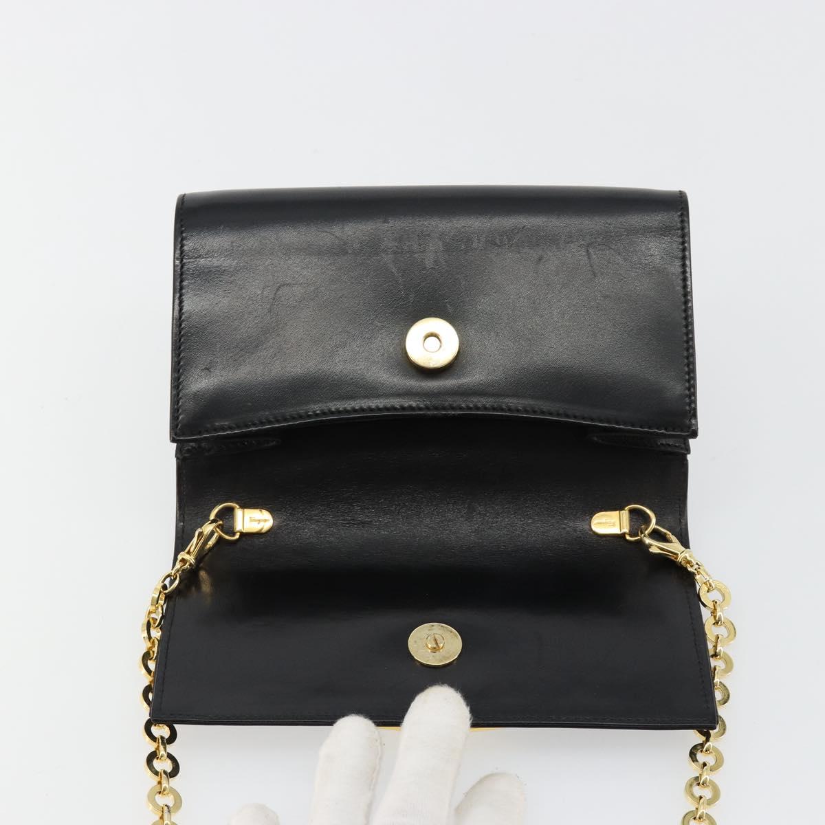 Salvatore Ferragamo Vala Chain Shoulder Bag Leather Black Gold Auth 183025
