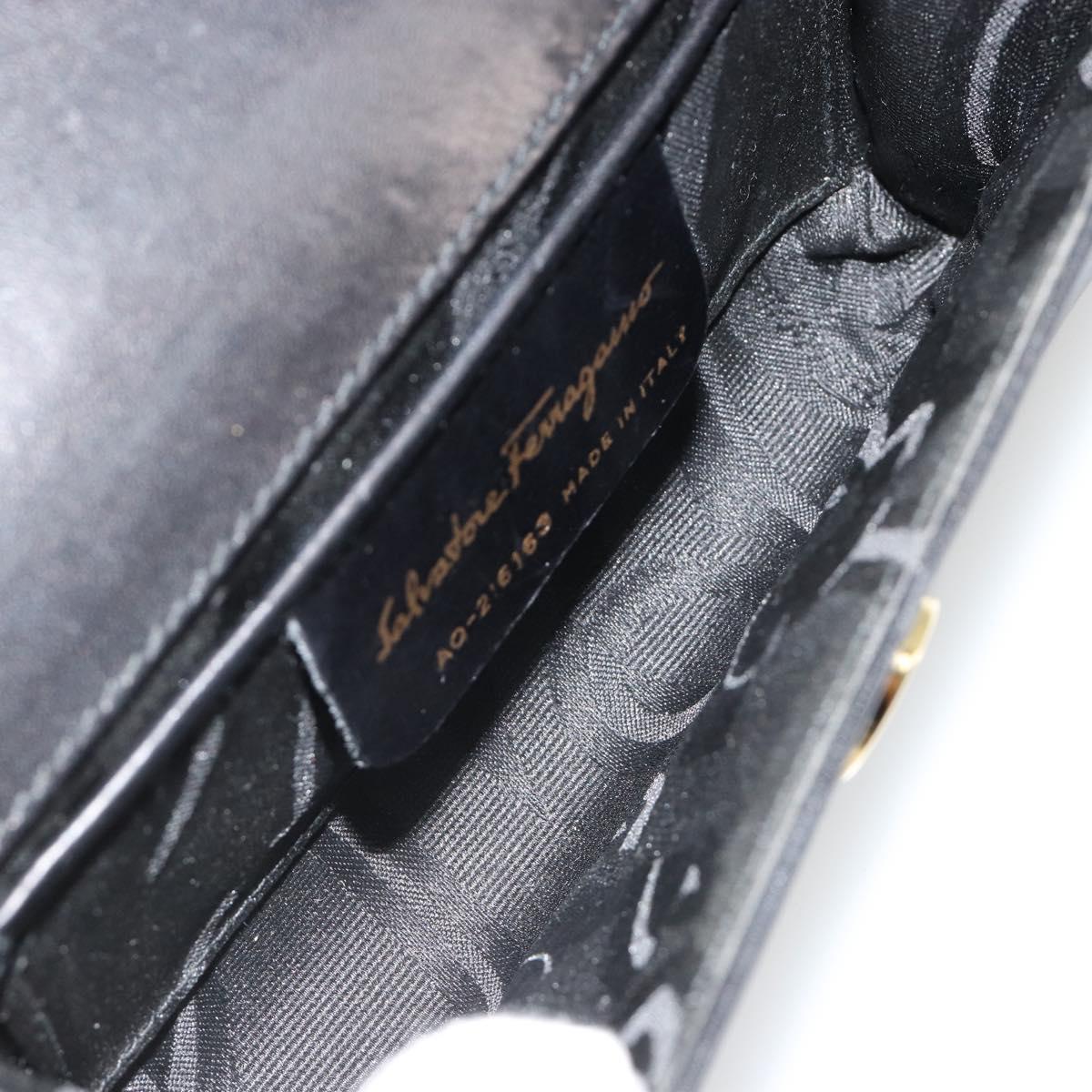 Salvatore Ferragamo Vala Chain Shoulder Bag Leather Black Gold Auth 183025