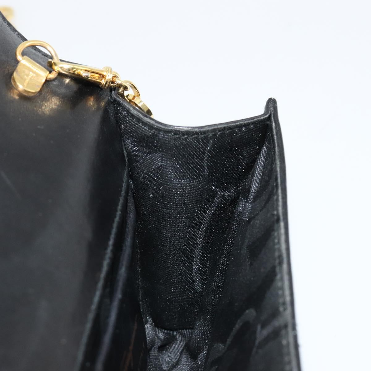 Salvatore Ferragamo Vala Chain Shoulder Bag Leather Black Gold Auth 183025