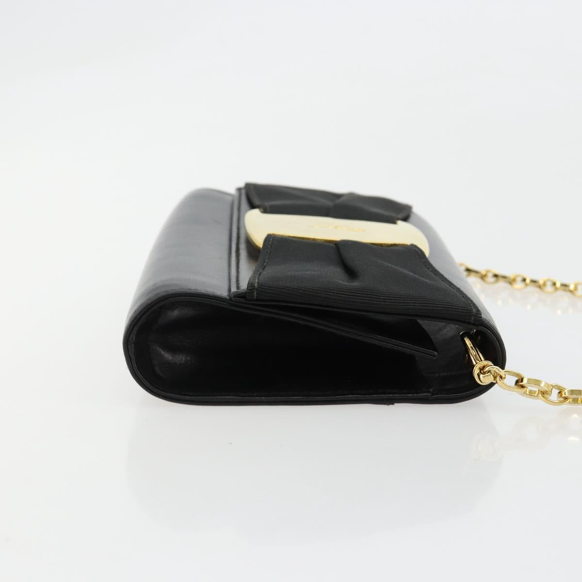 Salvatore Ferragamo Vala Chain Shoulder Bag Leather Black Gold Auth 183025