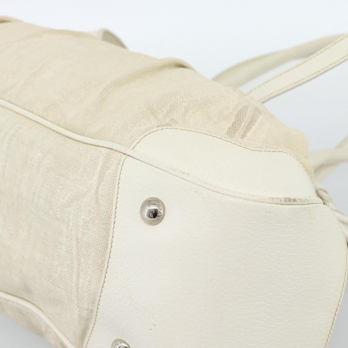 PRADA Tote Bag Canvas White Silver Auth 183028A