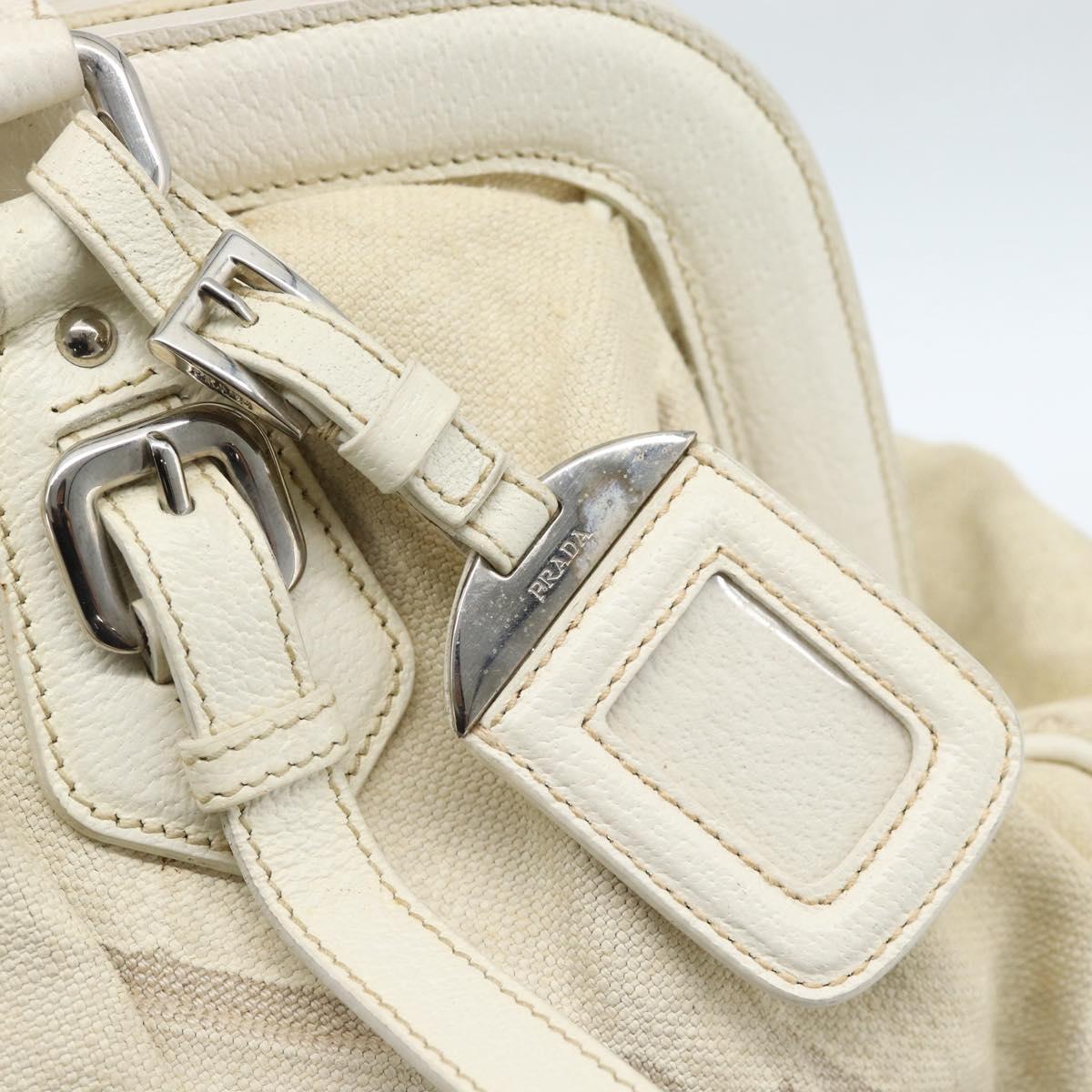 PRADA Tote Bag Canvas White Silver Auth 183028A