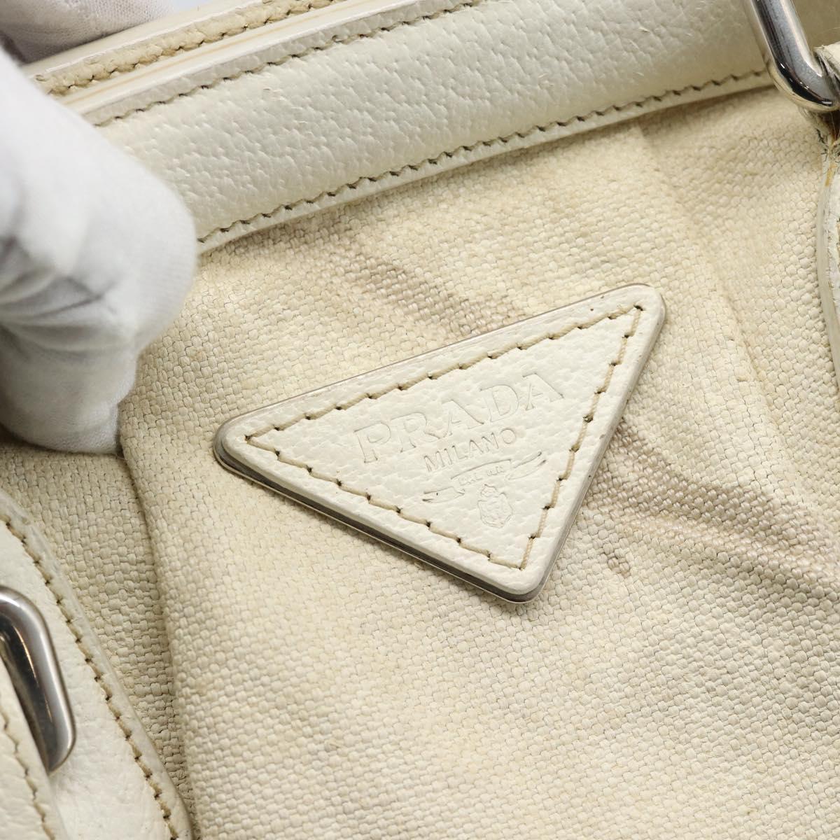 PRADA Tote Bag Canvas White Silver Auth 183028A