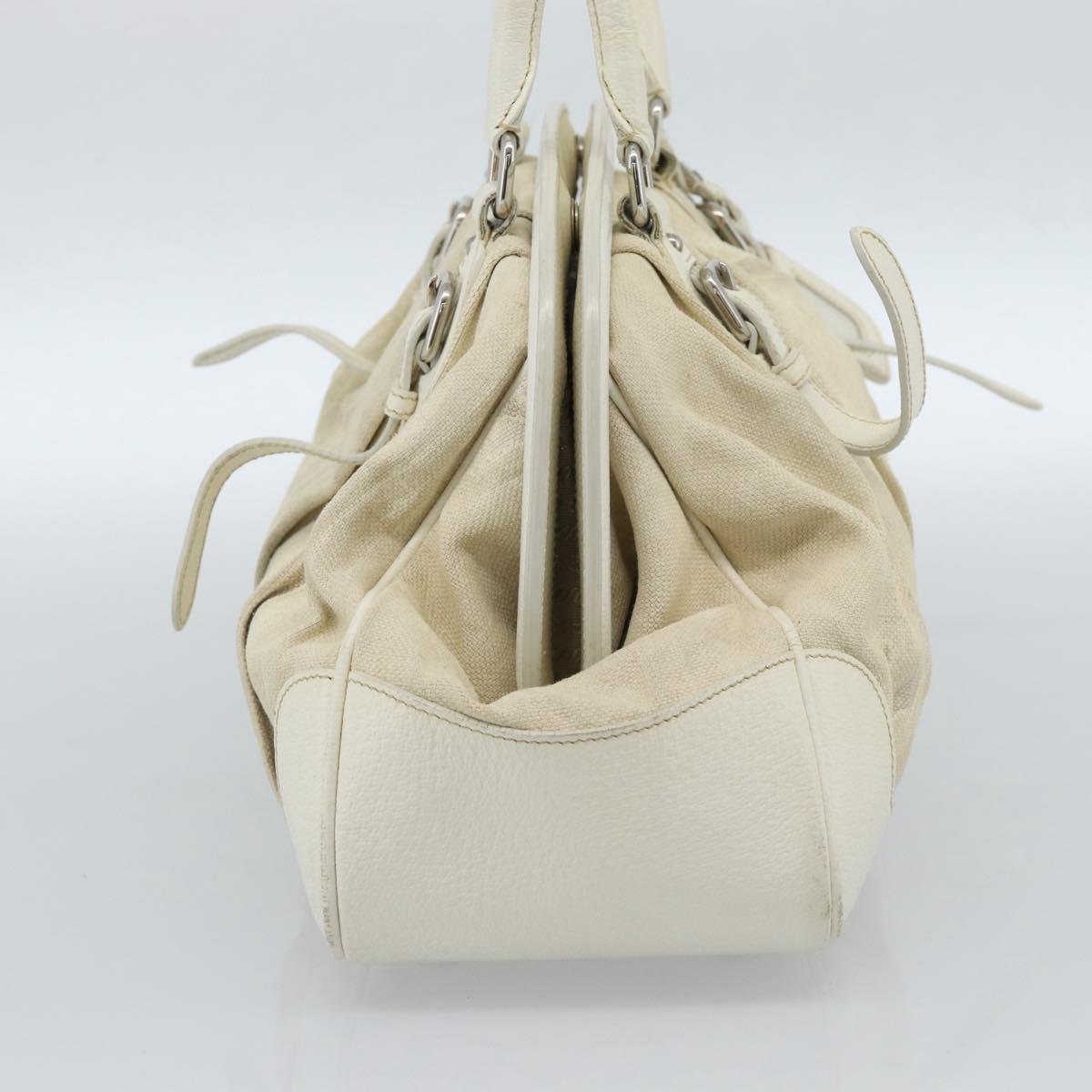 PRADA Tote Bag Canvas White Silver Auth 183028A