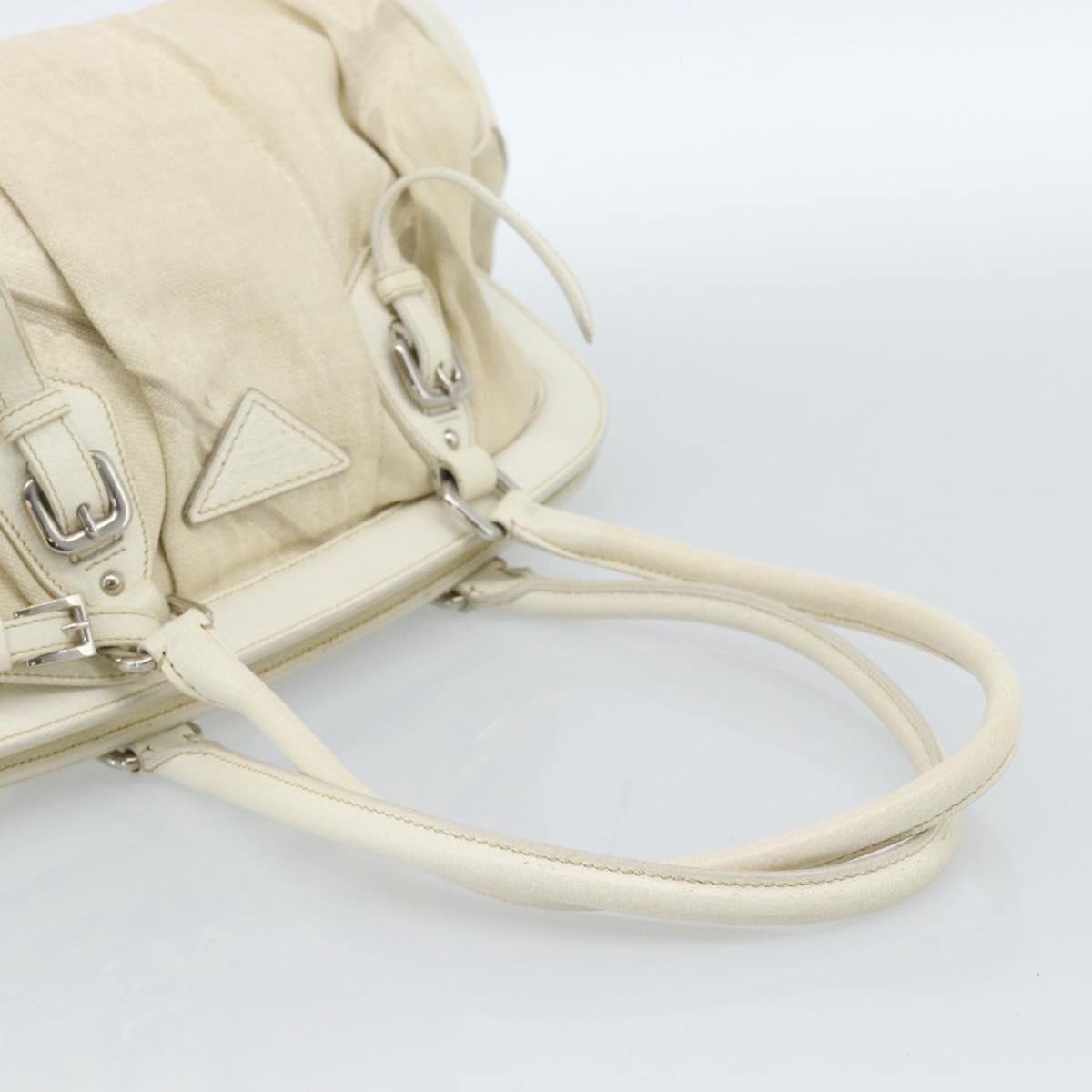 PRADA Tote Bag Canvas White Silver Auth 183028A