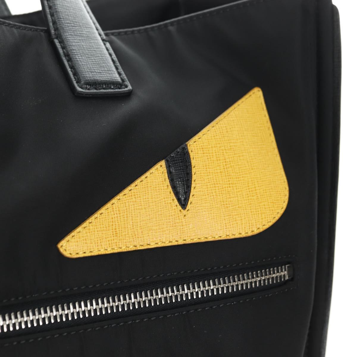 FENDI Monster Bugs Tote Bag Nylon Black Silver Auth 183030M