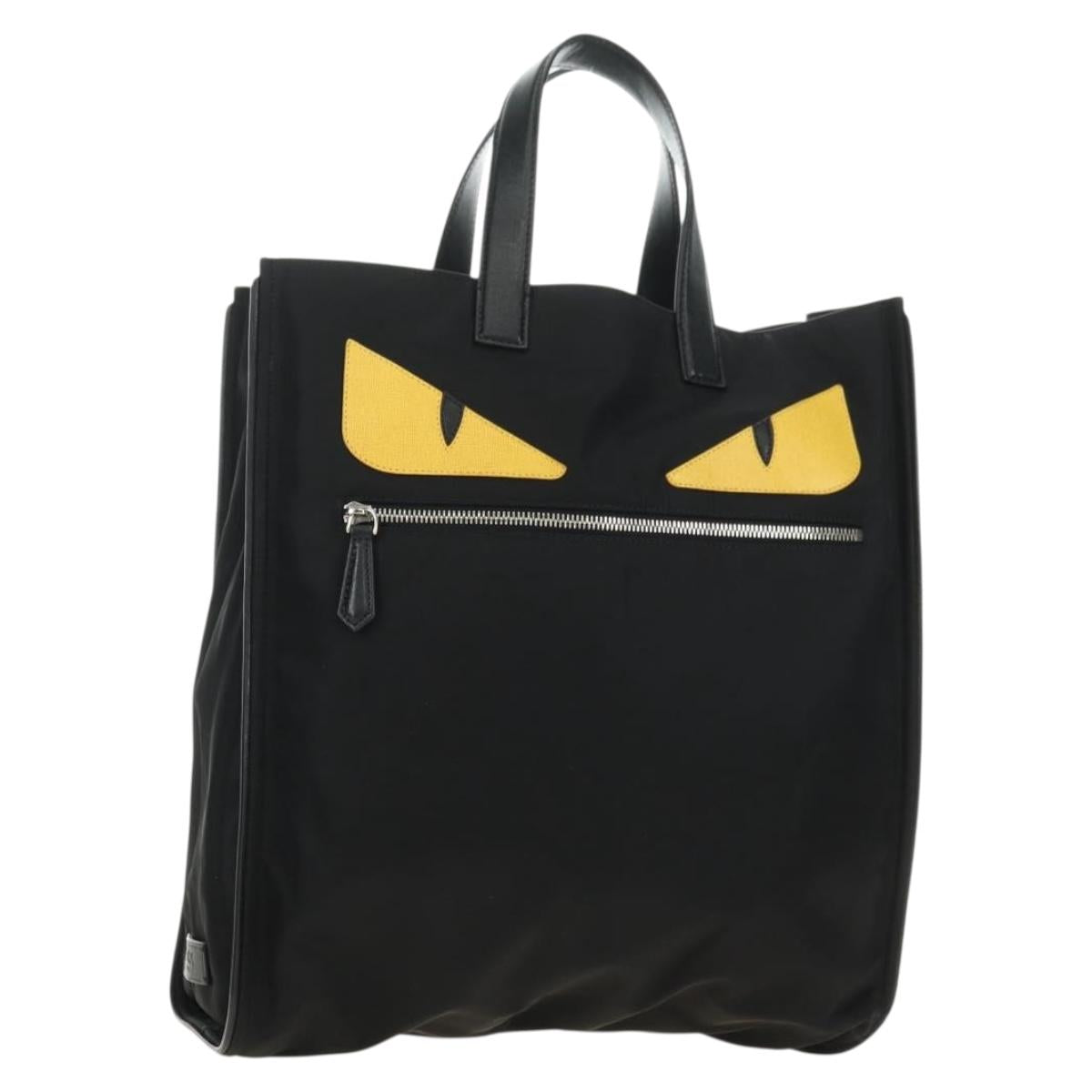 FENDI Monster Bugs Tote Bag Nylon Black Silver Auth 183030M