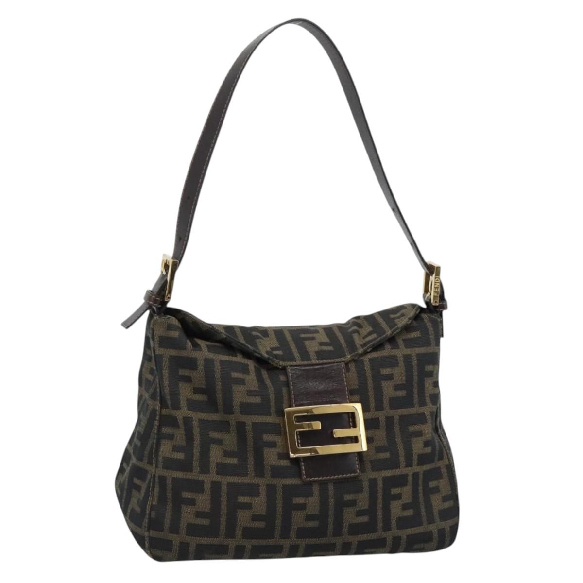 FENDI Zucca Canvas Mamma Baguette Shoulder Bag Black Brown Auth 183031V