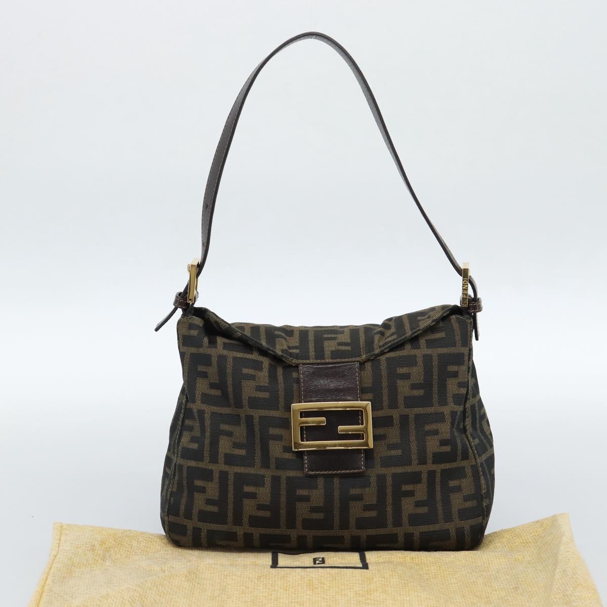 FENDI Zucca Canvas Mamma Baguette Shoulder Bag Black Brown Auth 183031V
