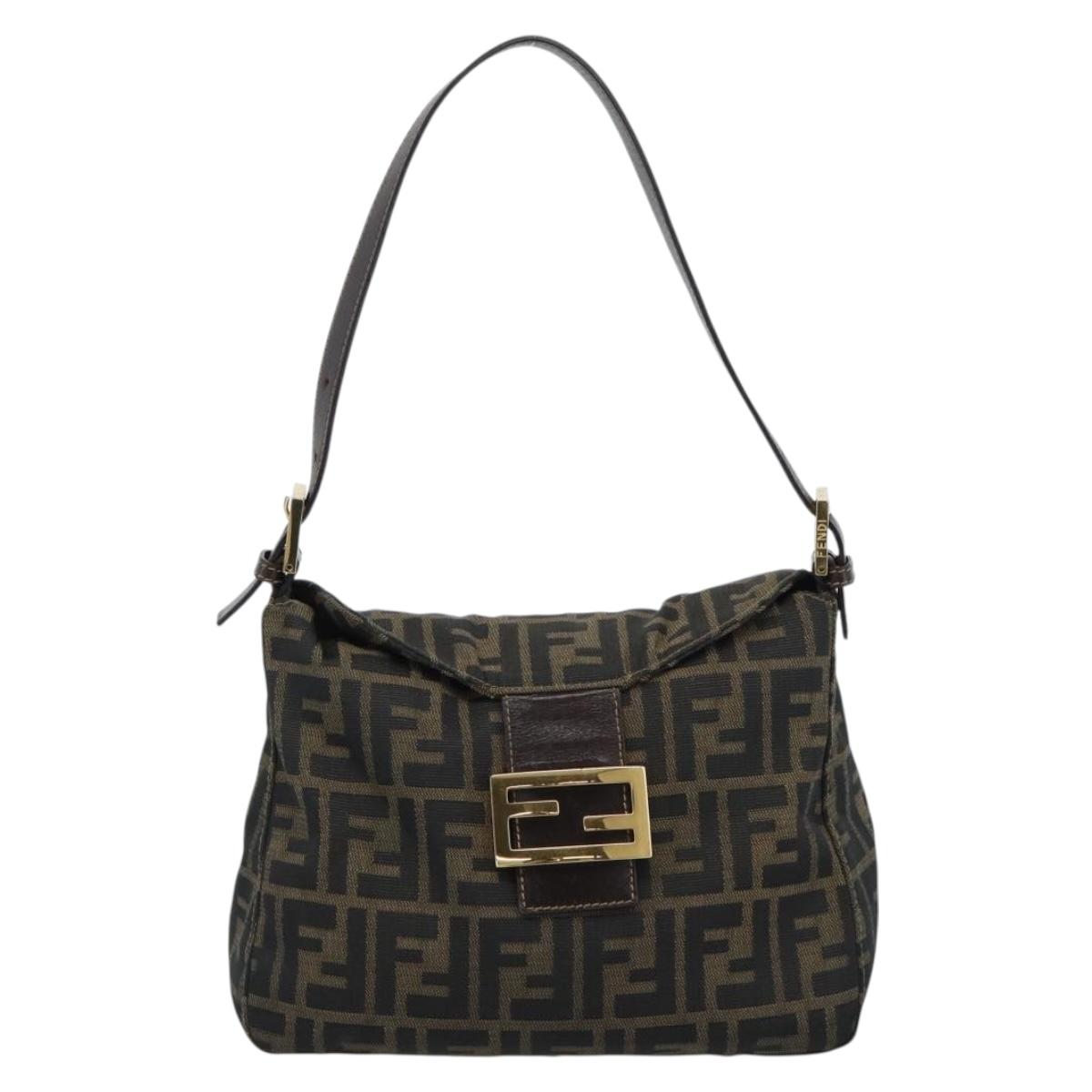 FENDI Zucca Canvas Mamma Baguette Shoulder Bag Black Brown Auth 183031V