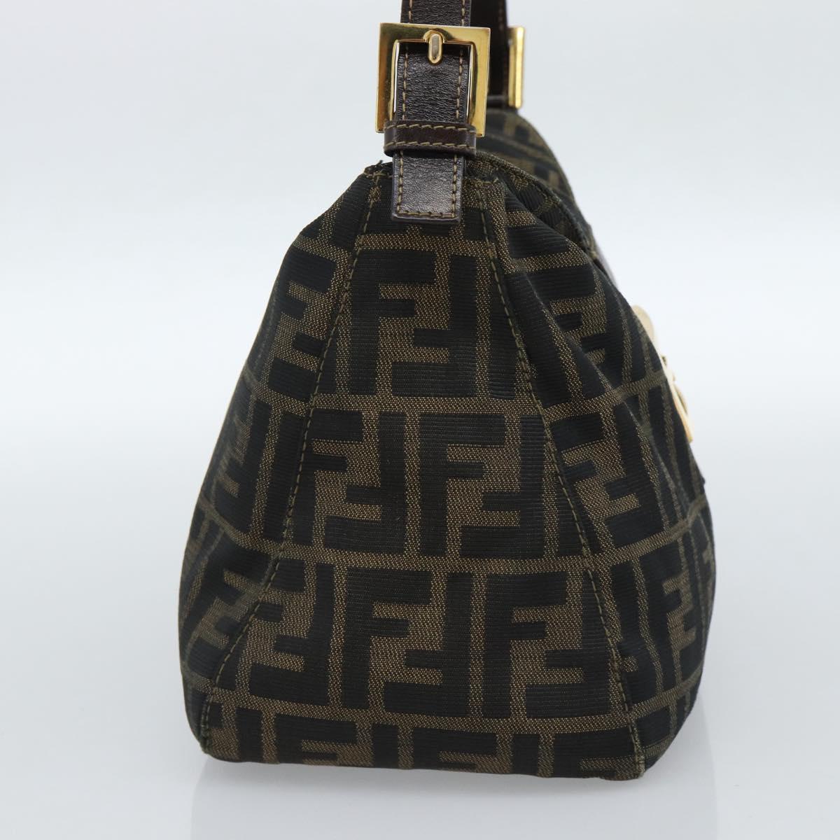 FENDI Zucca Canvas Mamma Baguette Shoulder Bag Black Brown Auth 183031V