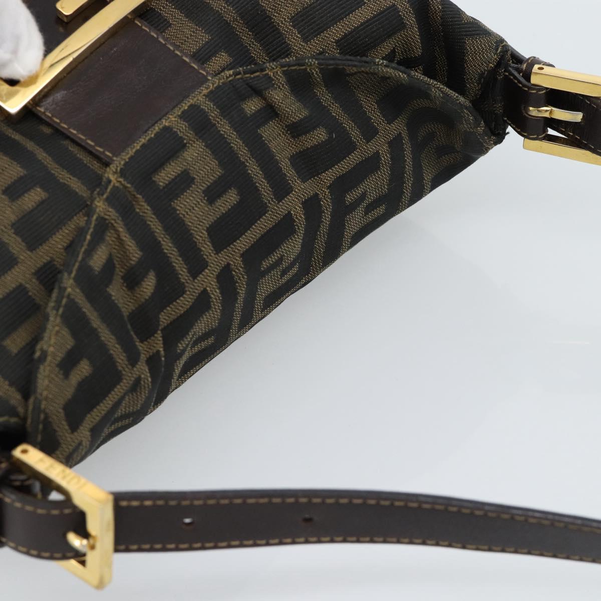 FENDI Zucca Canvas Mamma Baguette Shoulder Bag Black Brown Auth 183031V