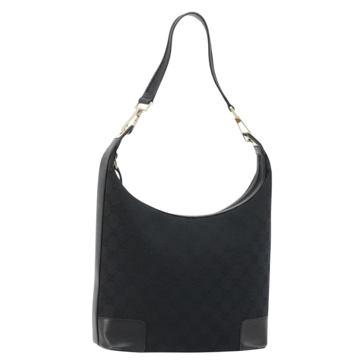 GUCCI GG Canvas Shoulder Bag Black Gold Auth 183032