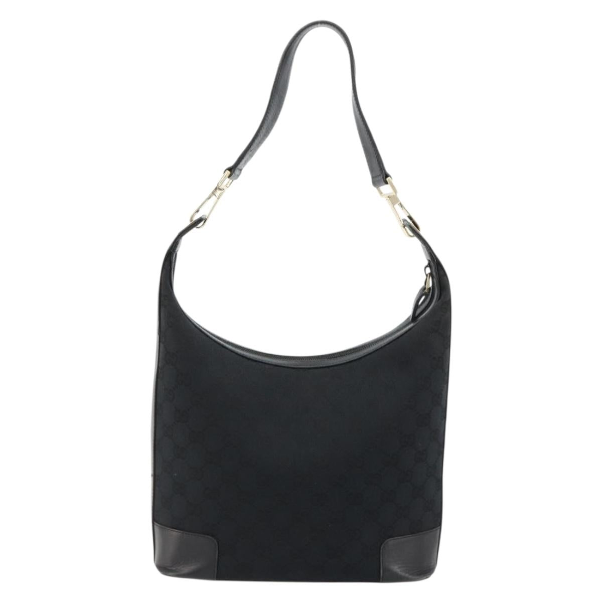 GUCCI GG Canvas Shoulder Bag Black Gold Auth 183032