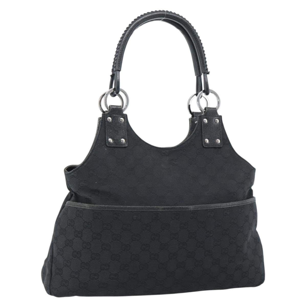 GUCCI GG Canvas Hand Bag Black Silver Auth 183035