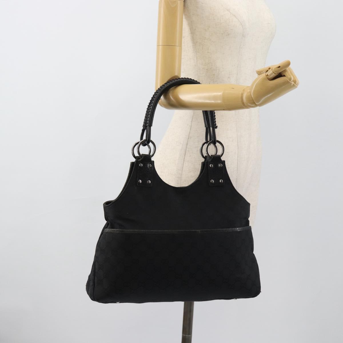 GUCCI GG Canvas Hand Bag Black Silver Auth 183035
