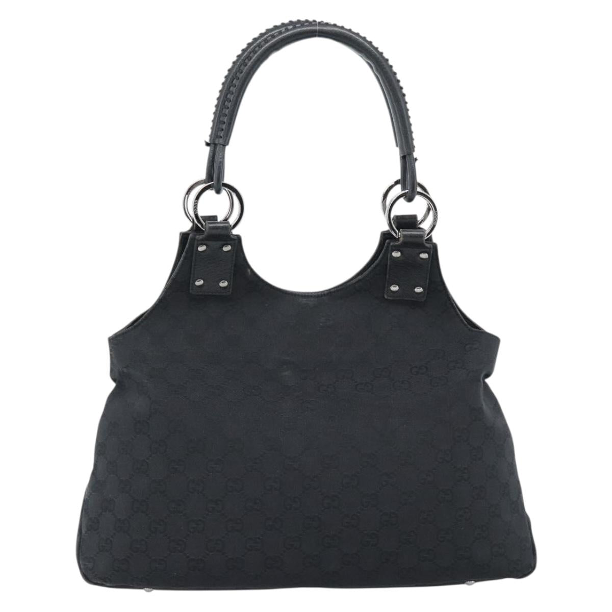 GUCCI GG Canvas Hand Bag Black Silver Auth 183035