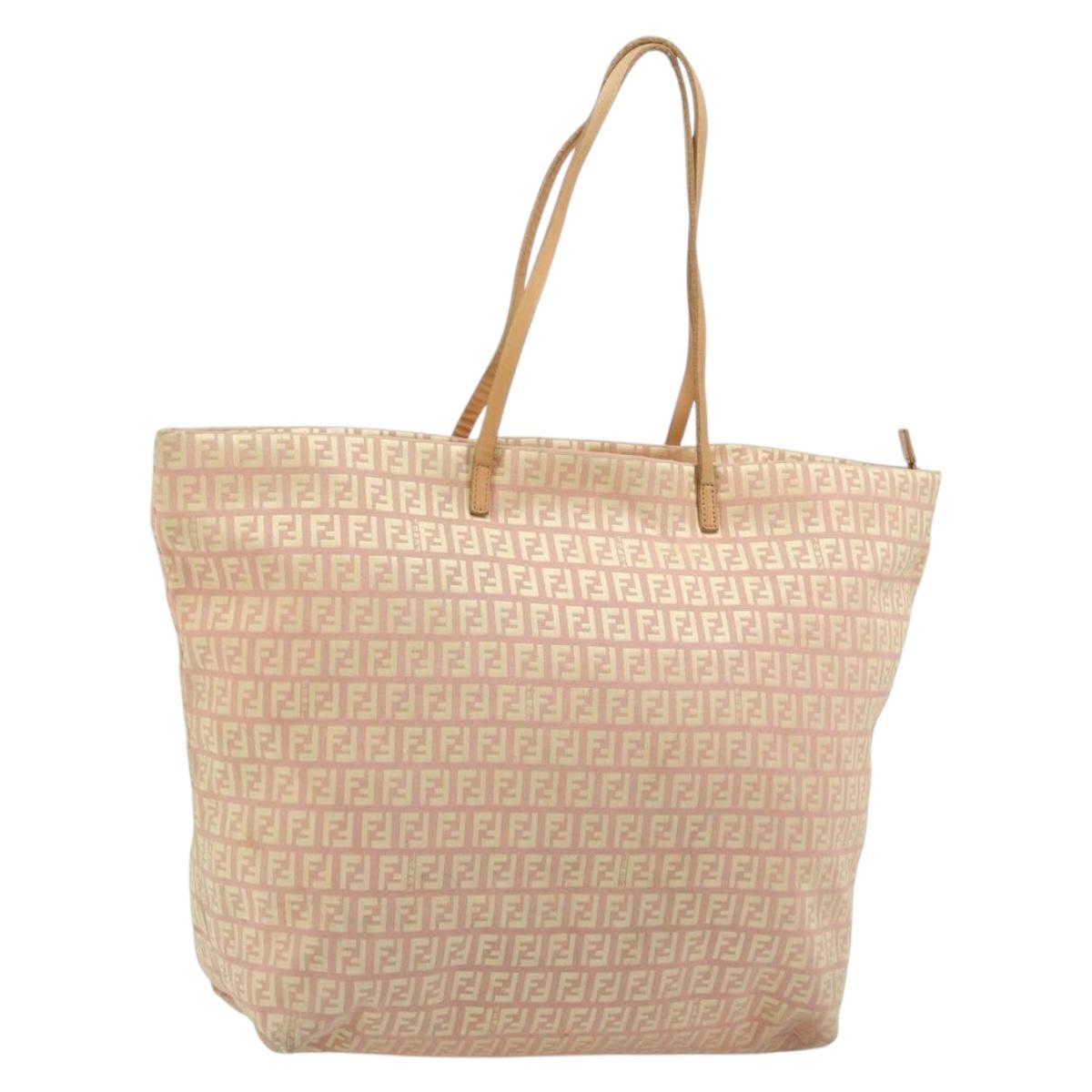 FENDI Zucchino Canvas Tote Bag Pink Gold Auth 183038A