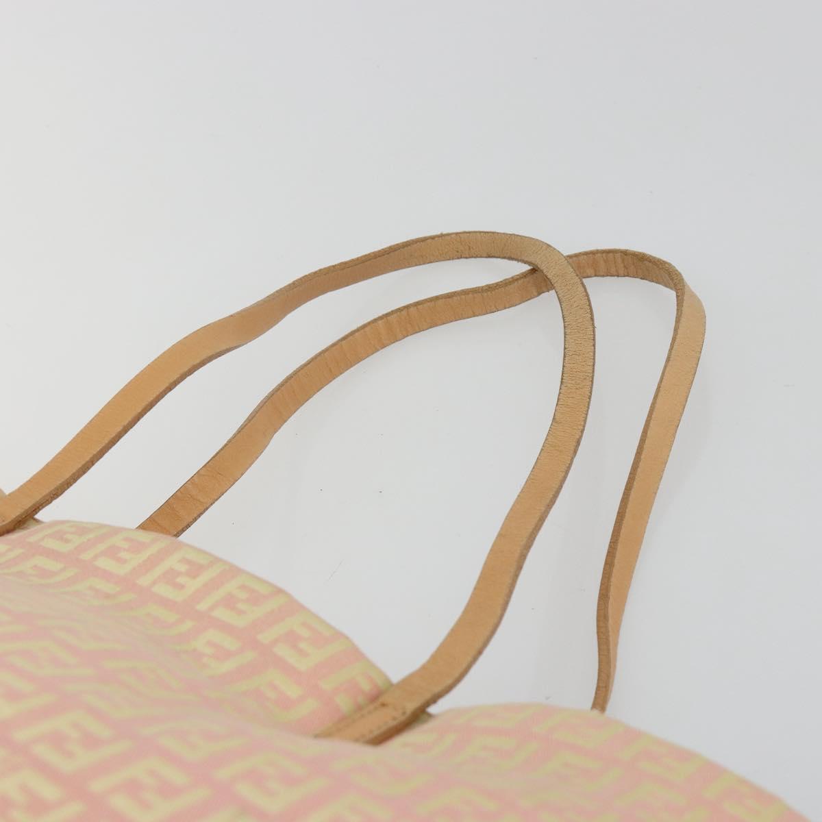 FENDI Zucchino Canvas Tote Bag Pink Gold Auth 183038A