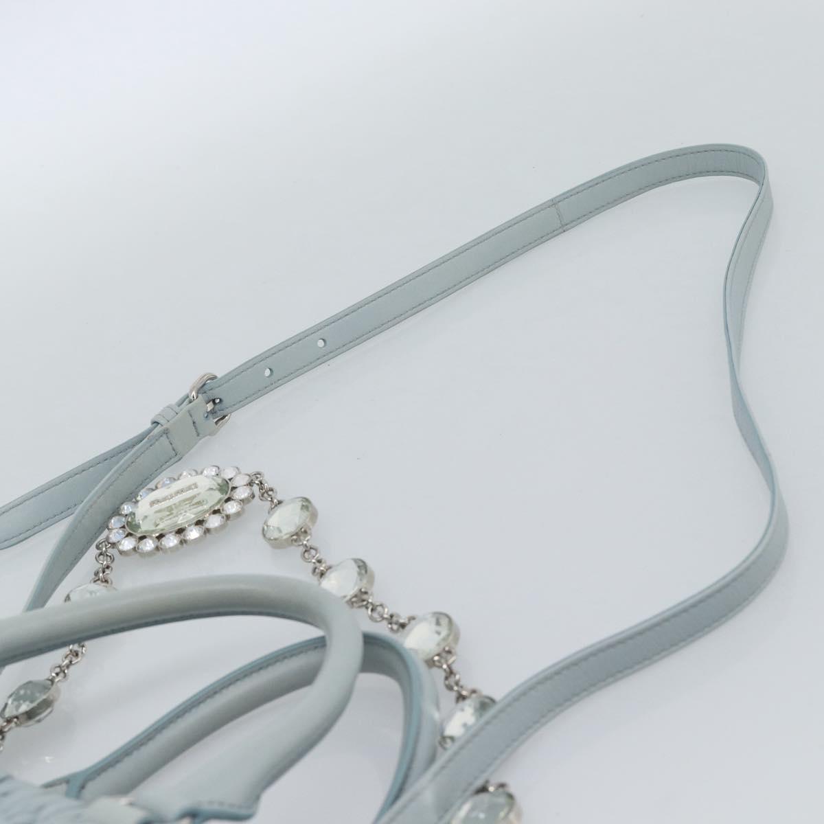 Miu Miu Matelasse Chain Shoulder Bag Leather 2way Silver Light Blue Auth 183039A