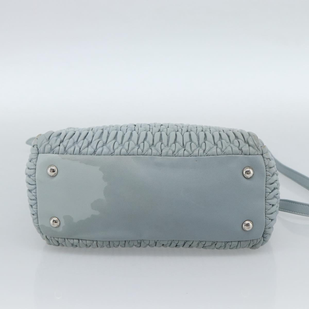 Miu Miu Matelasse Chain Shoulder Bag Leather 2way Silver Light Blue Auth 183039A