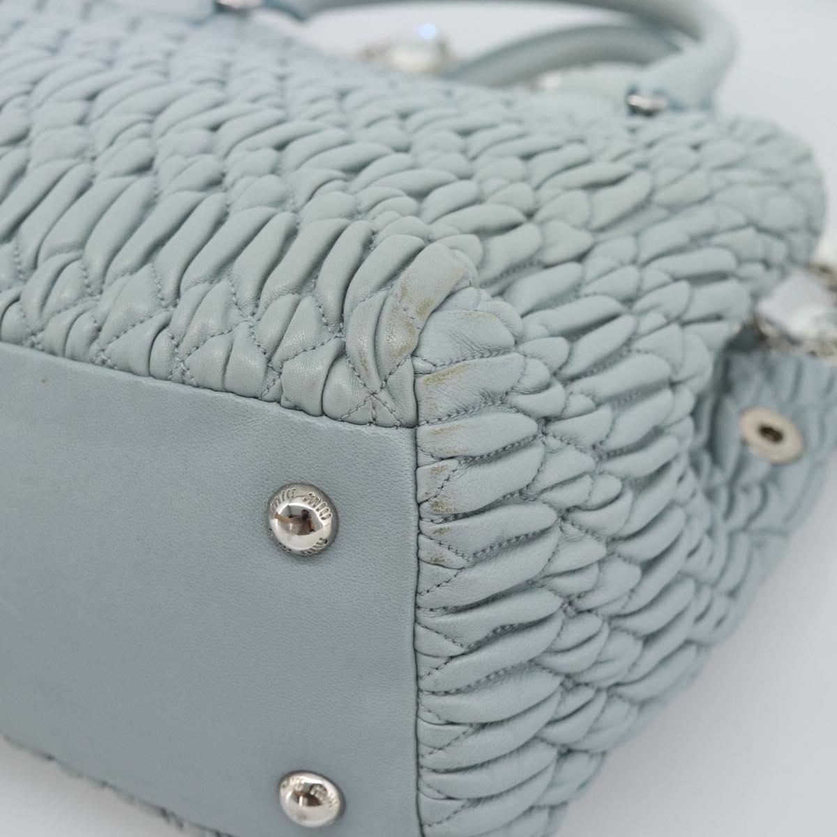 Miu Miu Matelasse Chain Shoulder Bag Leather 2way Silver Light Blue Auth 183039A