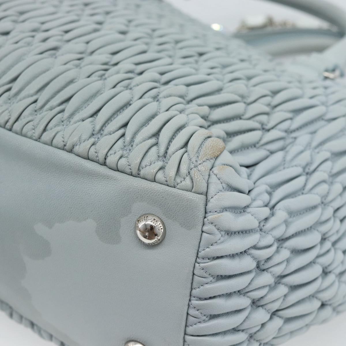 Miu Miu Matelasse Chain Shoulder Bag Leather 2way Silver Light Blue Auth 183039A