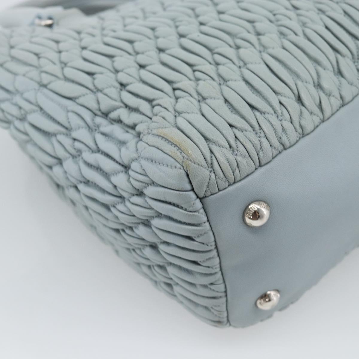 Miu Miu Matelasse Chain Shoulder Bag Leather 2way Silver Light Blue Auth 183039A