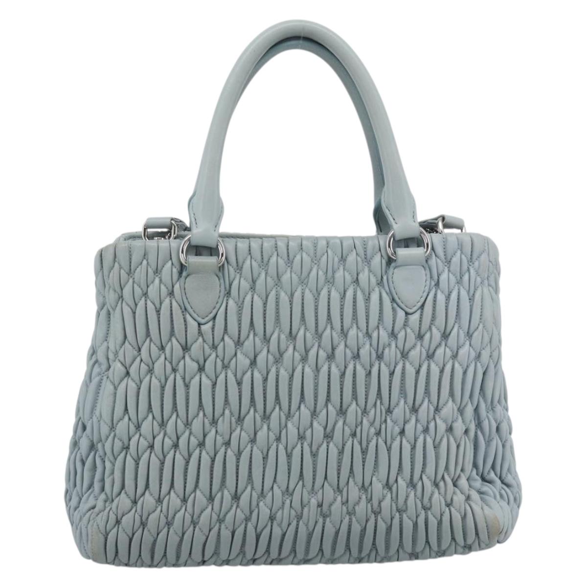 Miu Miu Matelasse Chain Shoulder Bag Leather 2way Silver Light Blue Auth 183039A
