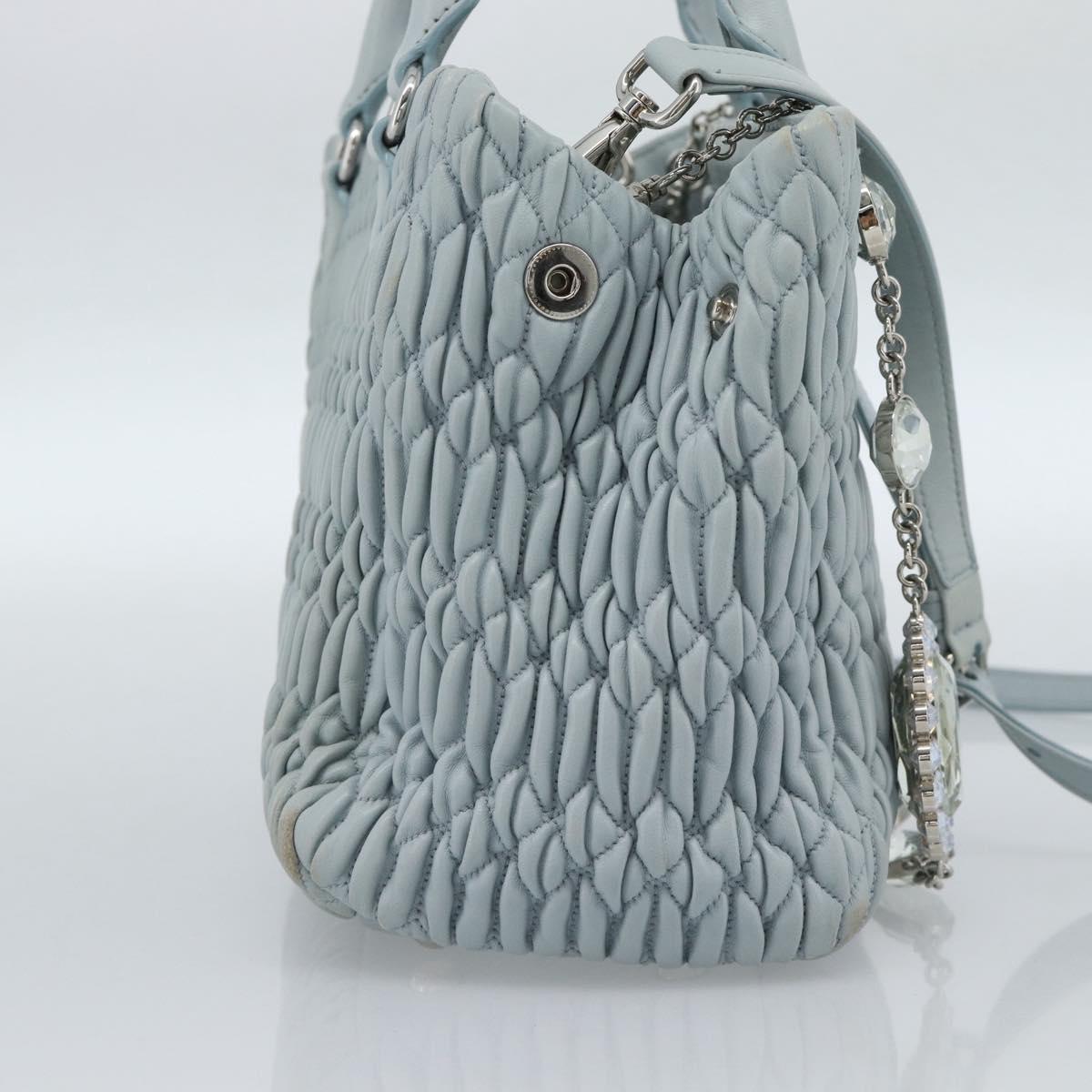 Miu Miu Matelasse Chain Shoulder Bag Leather 2way Silver Light Blue Auth 183039A