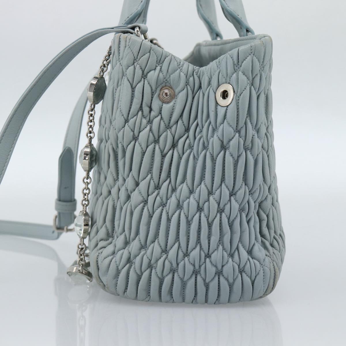 Miu Miu Matelasse Chain Shoulder Bag Leather 2way Silver Light Blue Auth 183039A