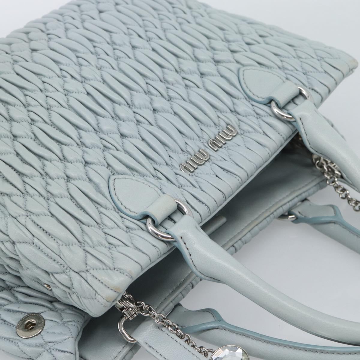 Miu Miu Matelasse Chain Shoulder Bag Leather 2way Silver Light Blue Auth 183039A