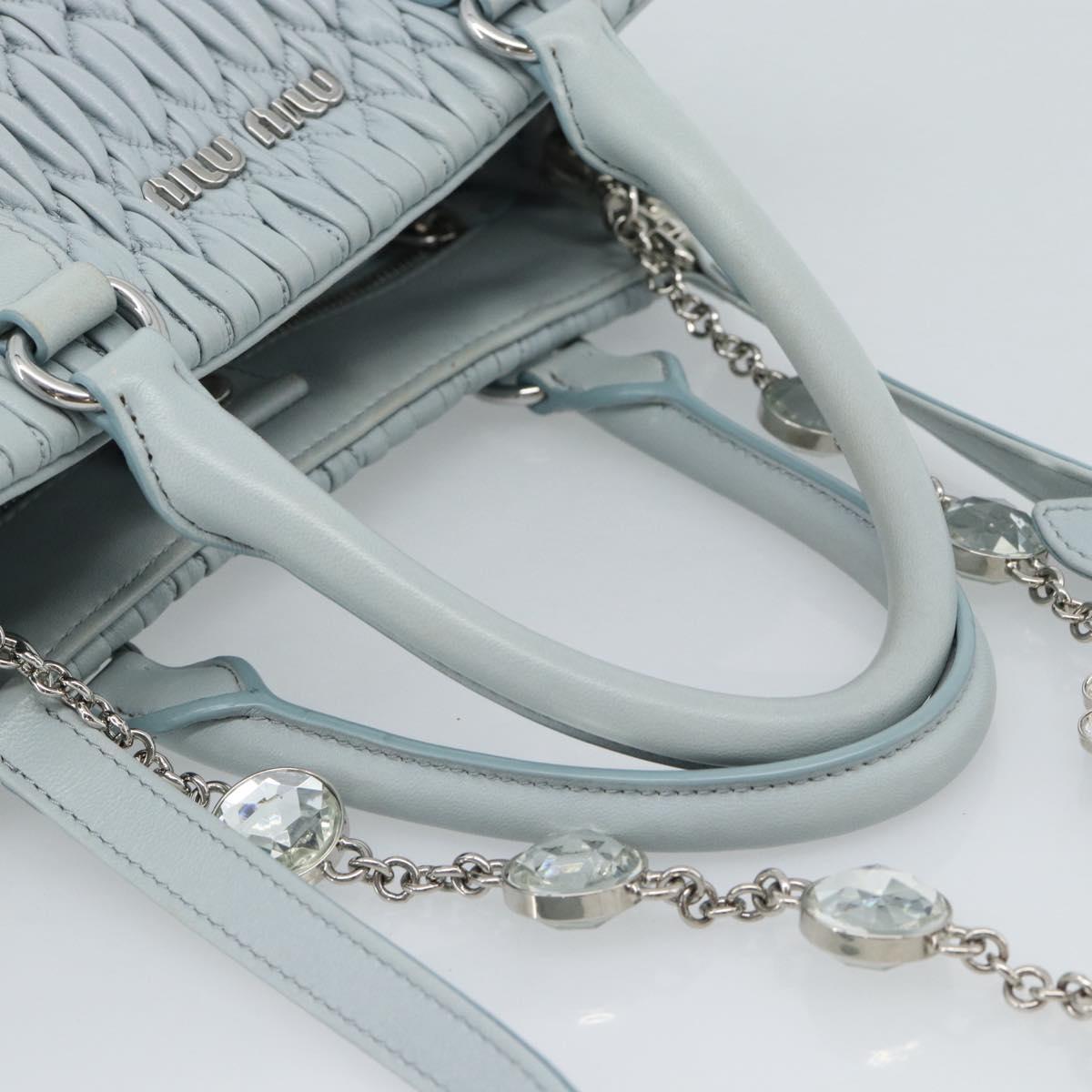 Miu Miu Matelasse Chain Shoulder Bag Leather 2way Silver Light Blue Auth 183039A