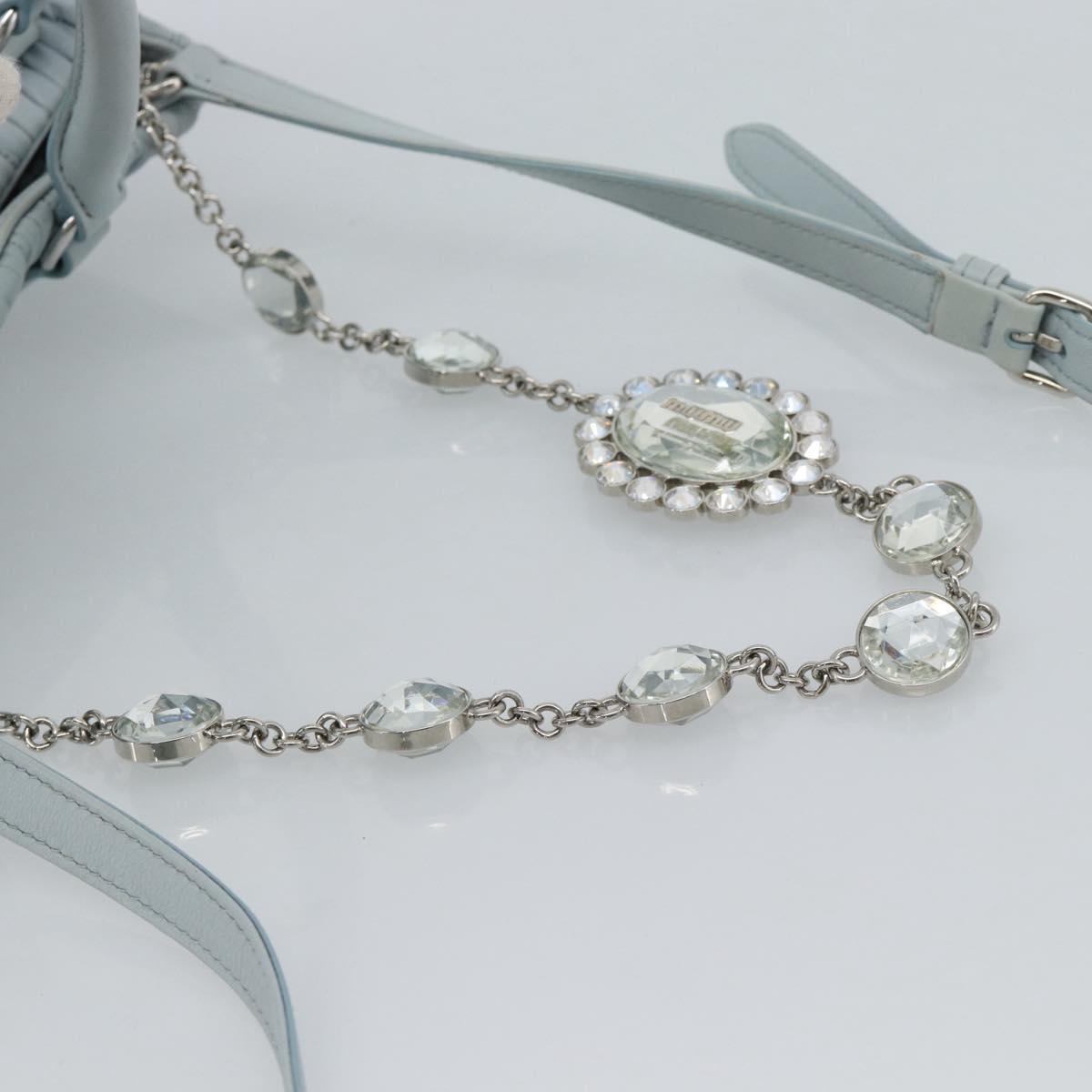 Miu Miu Matelasse Chain Shoulder Bag Leather 2way Silver Light Blue Auth 183039A