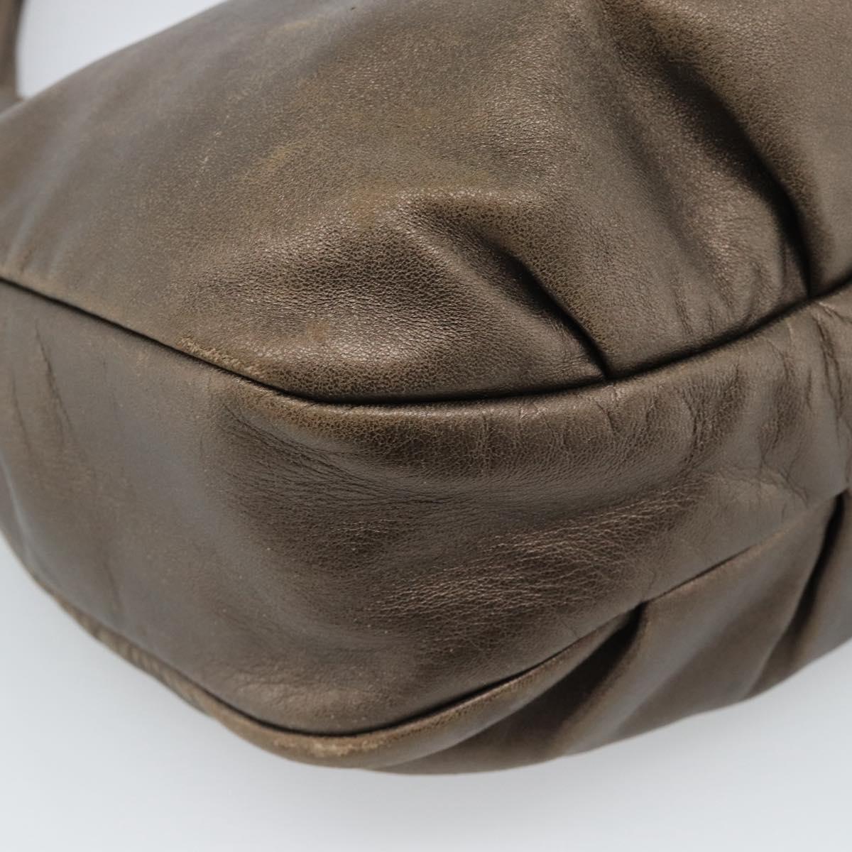 LOEWE Shoulder Bag Leather Brown Silver Auth 183041A