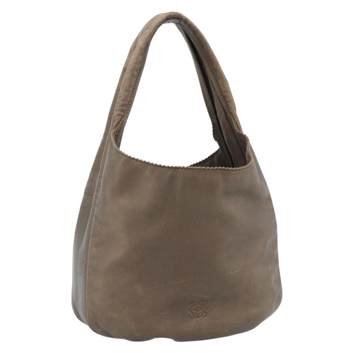 LOEWE Shoulder Bag Leather Brown Silver Auth 183041A
