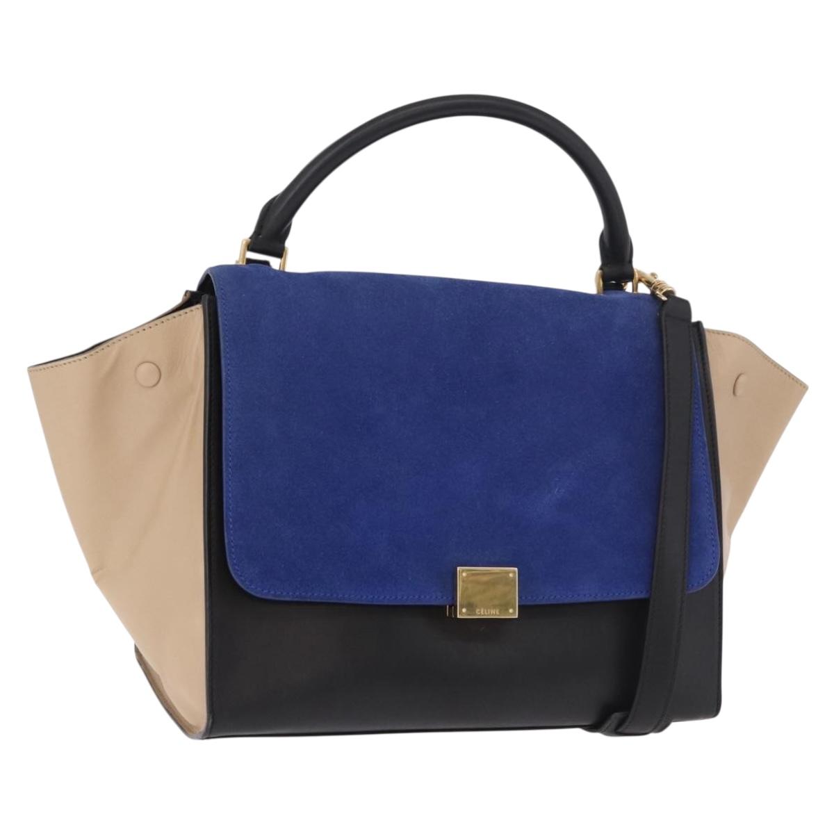 CELINE Trapeze Hand Bag Leather 2way Black Gold Auth 183043