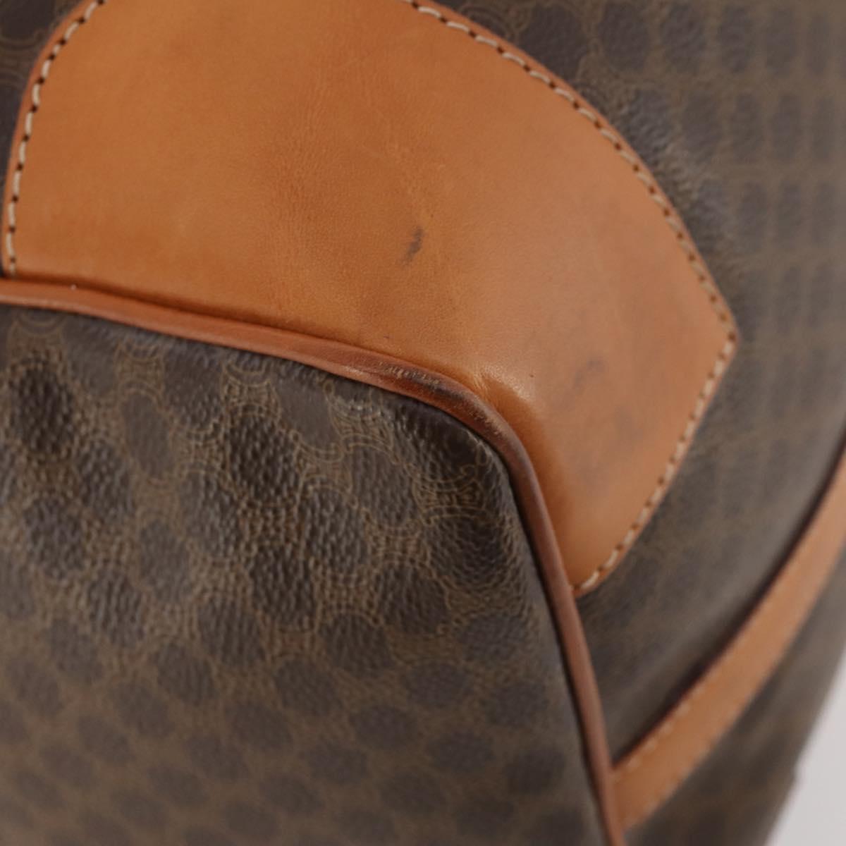 CELINE Macadam Canvas Boston Bag PVC Leather Brown Gold Auth 183045A