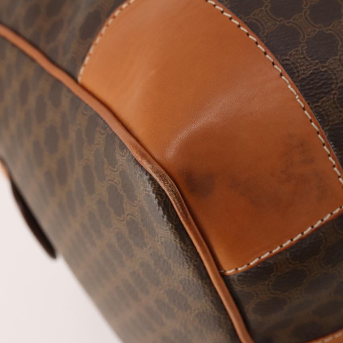 CELINE Macadam Canvas Boston Bag PVC Leather Brown Gold Auth 183045A