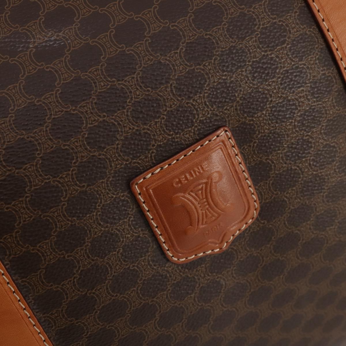 CELINE Macadam Canvas Boston Bag PVC Leather Brown Gold Auth 183045A