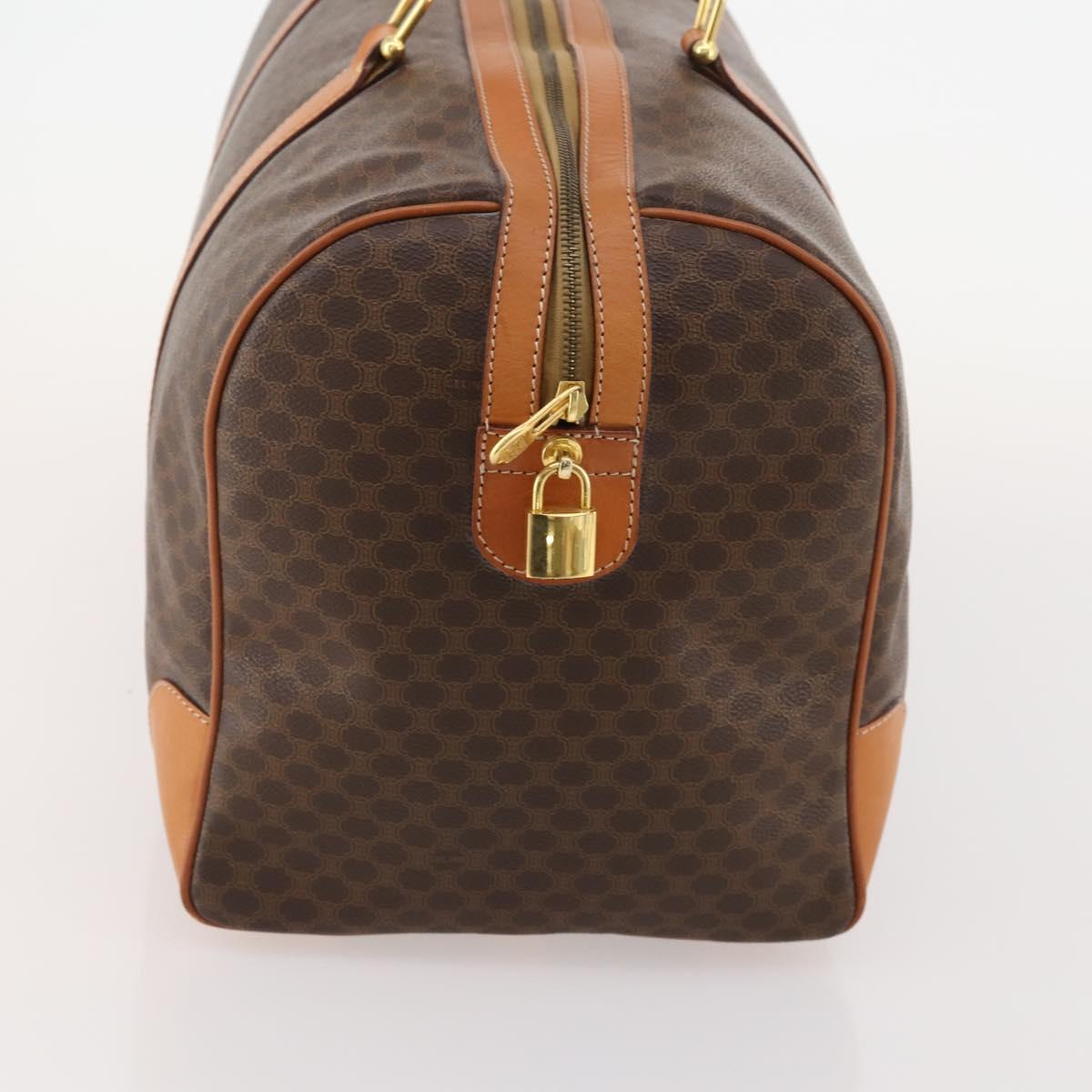 CELINE Macadam Canvas Boston Bag PVC Leather Brown Gold Auth 183045A