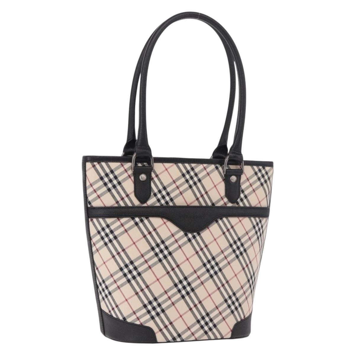 BURBERRY Nova Check Tote Bag Canvas Beige Silver Auth 183046V