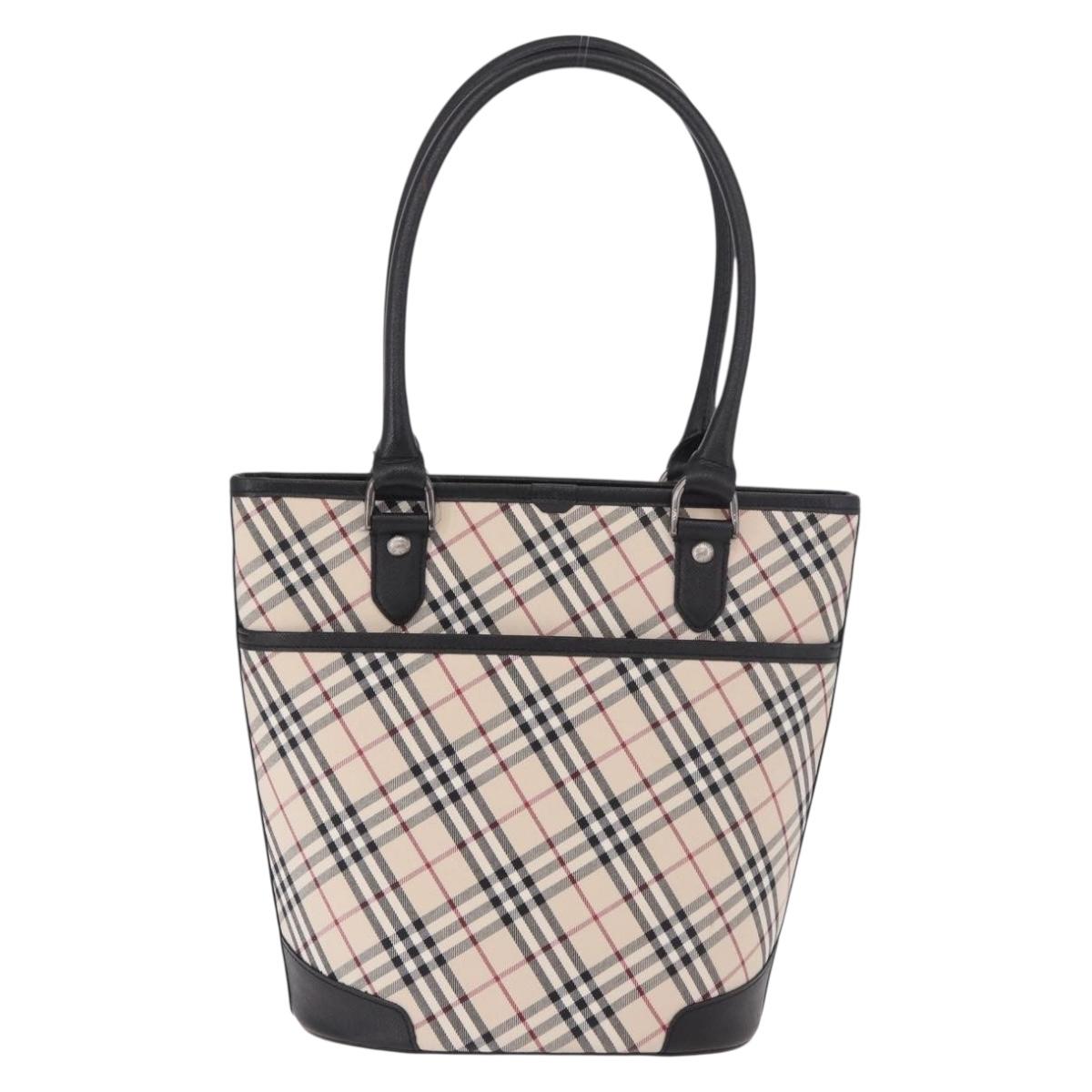 BURBERRY Nova Check Tote Bag Canvas Beige Silver Auth 183046V