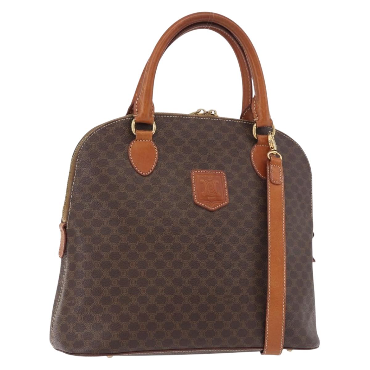 CELINE Macadam Canvas Hand Bag PVC Leather 2way Brown Gold Auth 183047