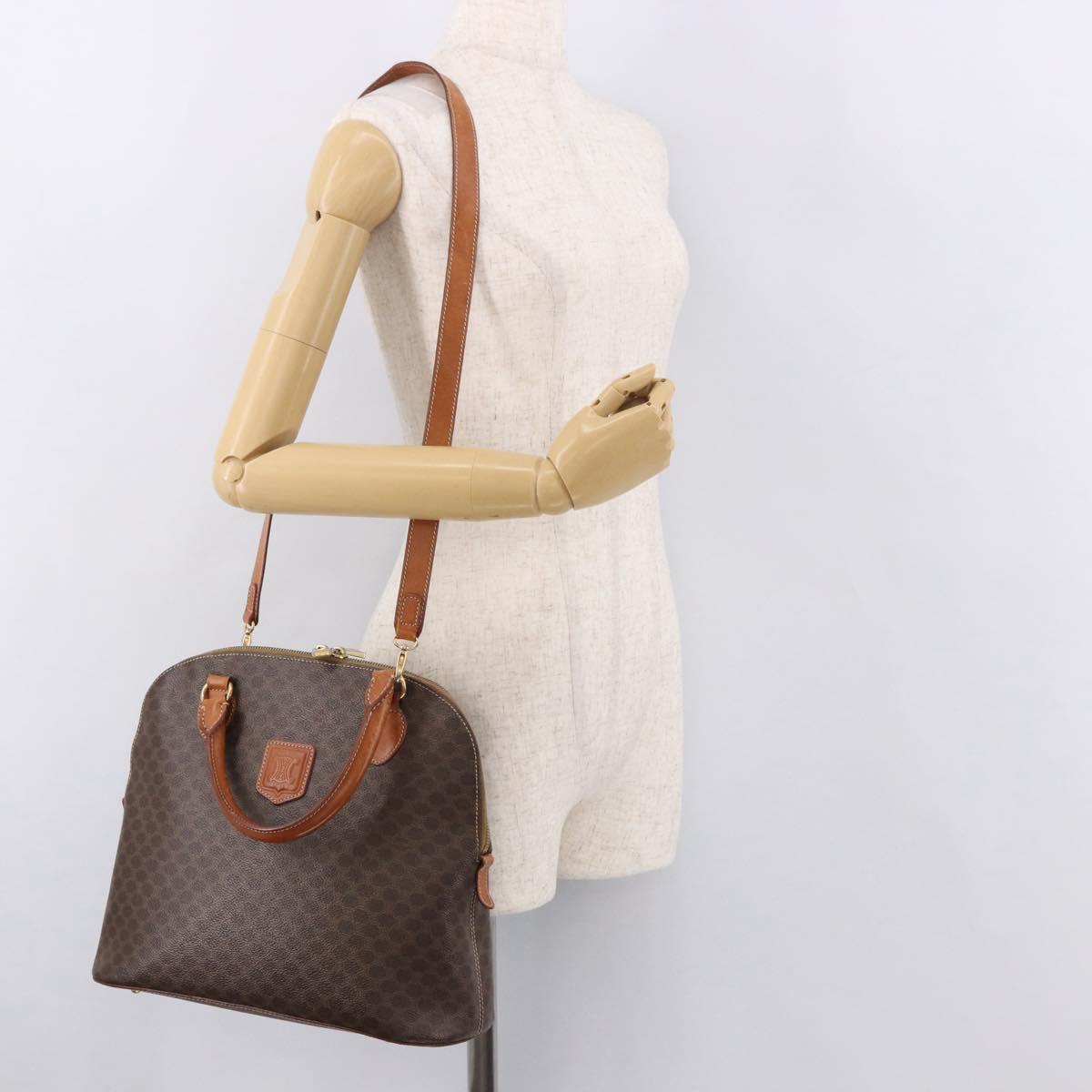 CELINE Macadam Canvas Hand Bag PVC Leather 2way Brown Gold Auth 183047