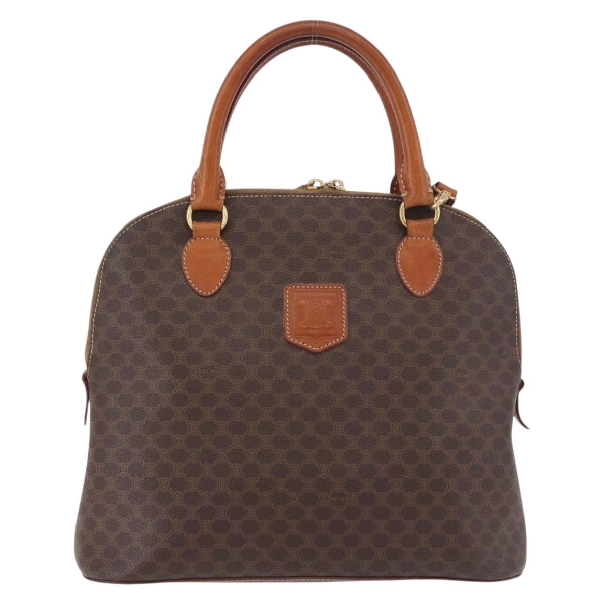 CELINE Macadam Canvas Hand Bag PVC Leather 2way Brown Gold Auth 183047