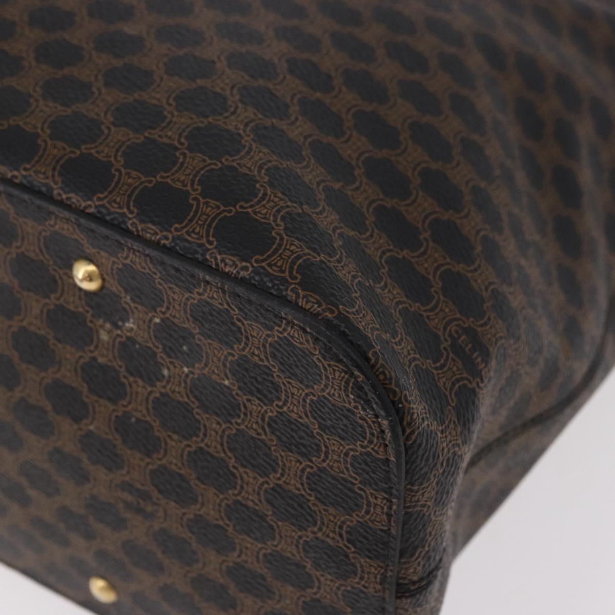 CELINE Macadam Canvas Circle Shoulder Bag PVC Leather Black Gold Auth 183048V